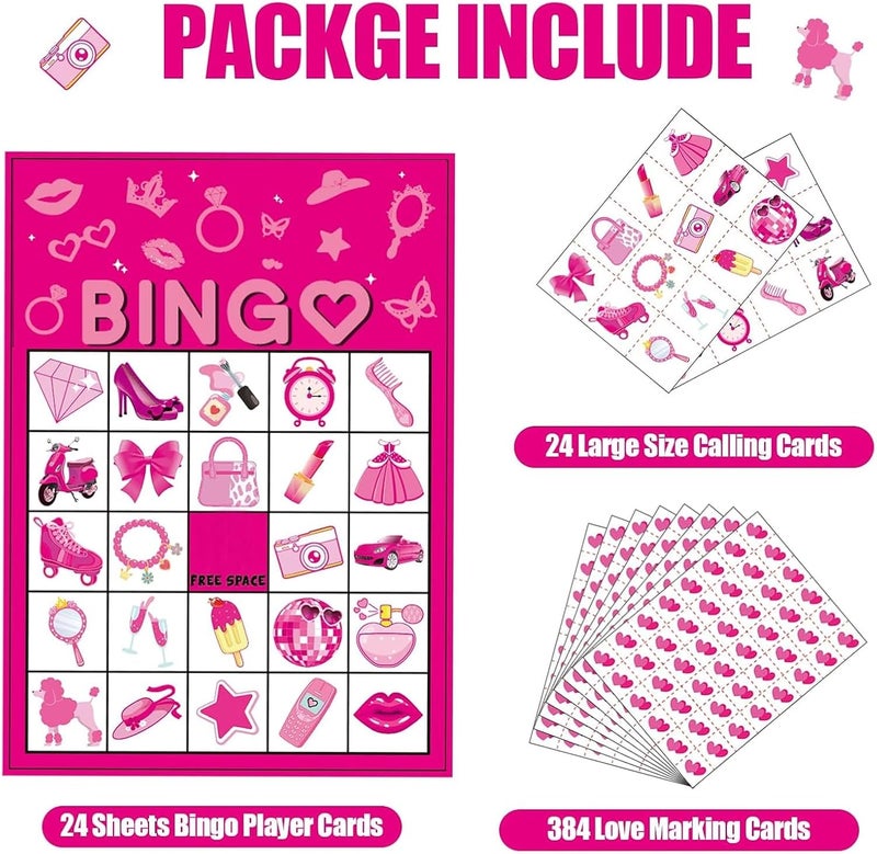 CrazyJan Store Pink Party Bingo Games Hot Pink Birthday Party Game for Adults Girls Birthday Party Favors 24 Players Bingo Cards Party Game for Family Holiday Gatherings Party Supplie - Image 2